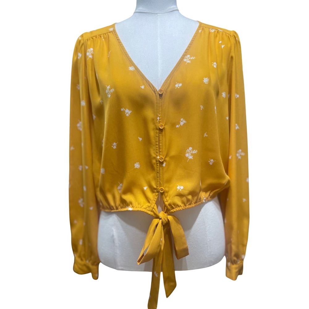 Forever 21 Ditsy Floral Tie Front Peasant Top Boho Size Medium